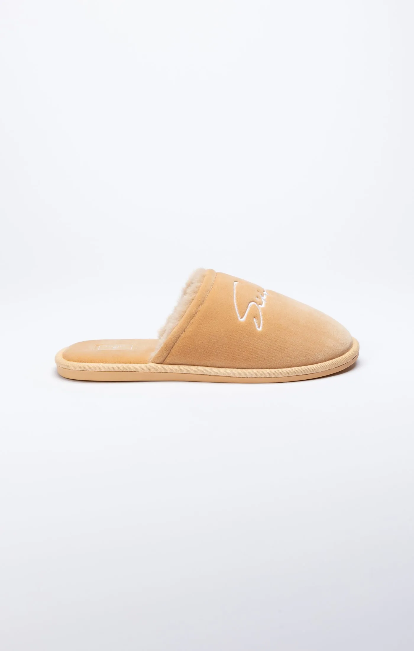 Beige Slipper With Embroidered Logo sold by Siksilk