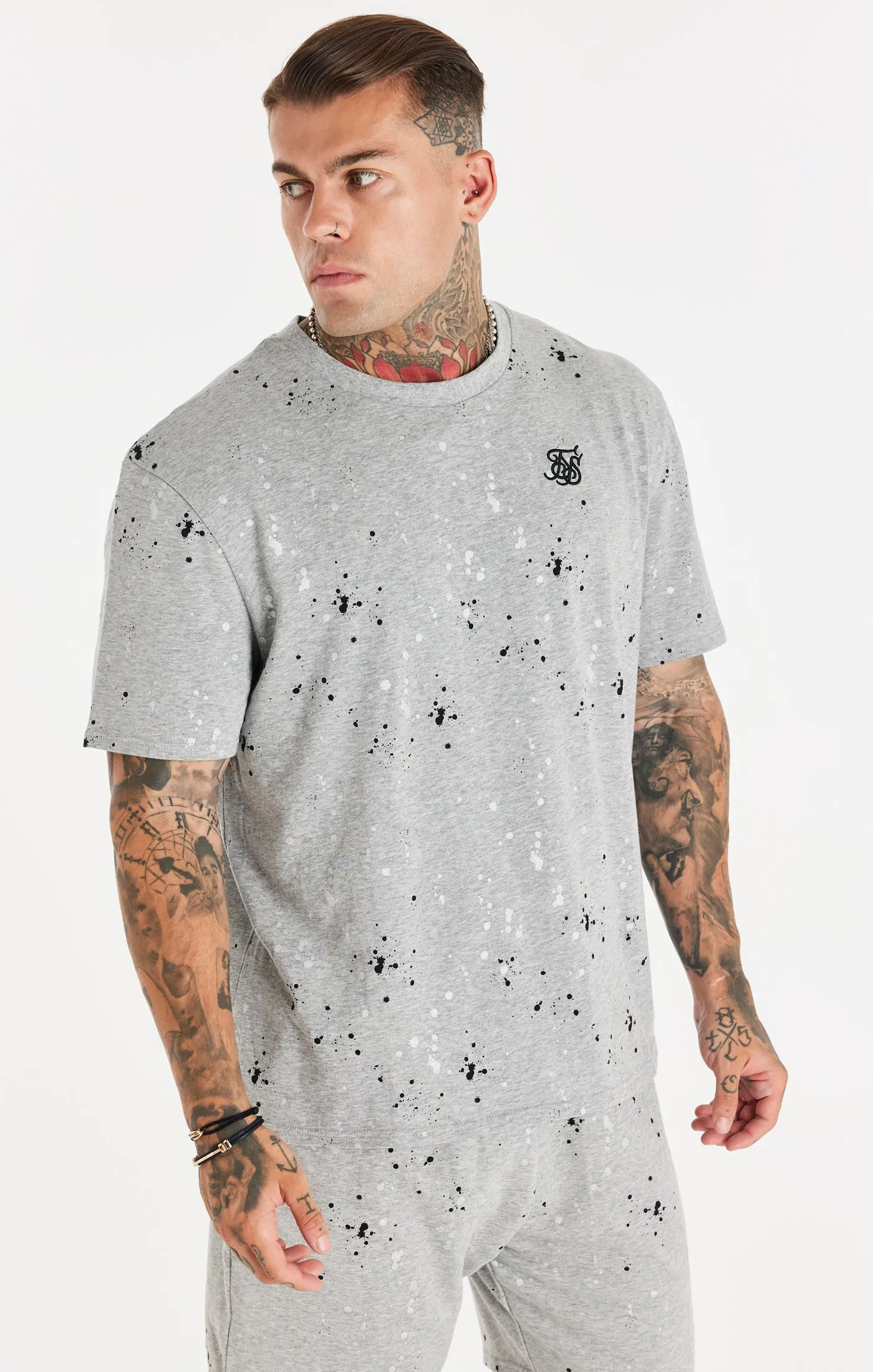 SikSilk Paint Splatter Tee - Grey Marl sold by Siksilk