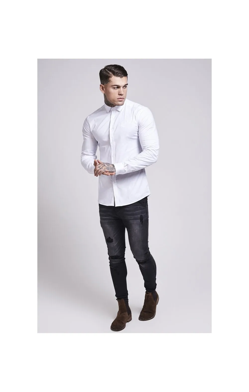 White Cotton Stretch Shirt sold by Siksilk product image thumbnail 3