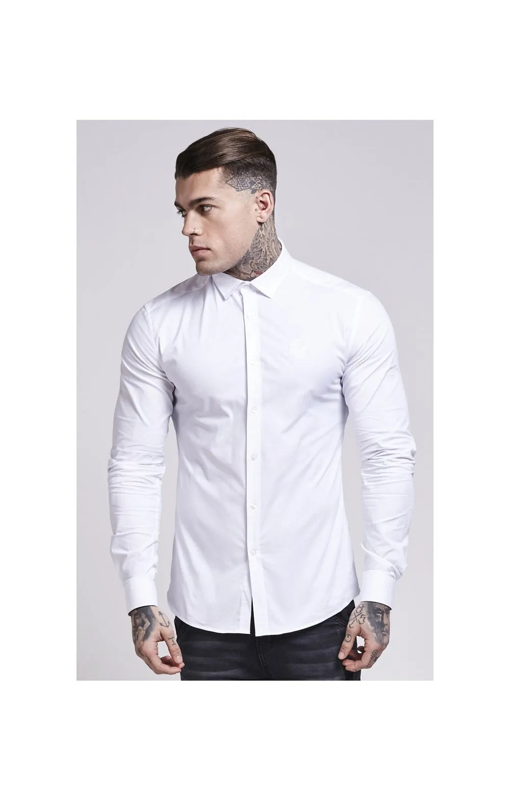 White Cotton Stretch Shirt sold by Siksilk