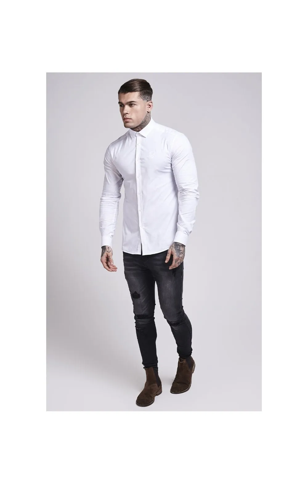 White Cotton Stretch Shirt sold by Siksilk product image thumbnail 2