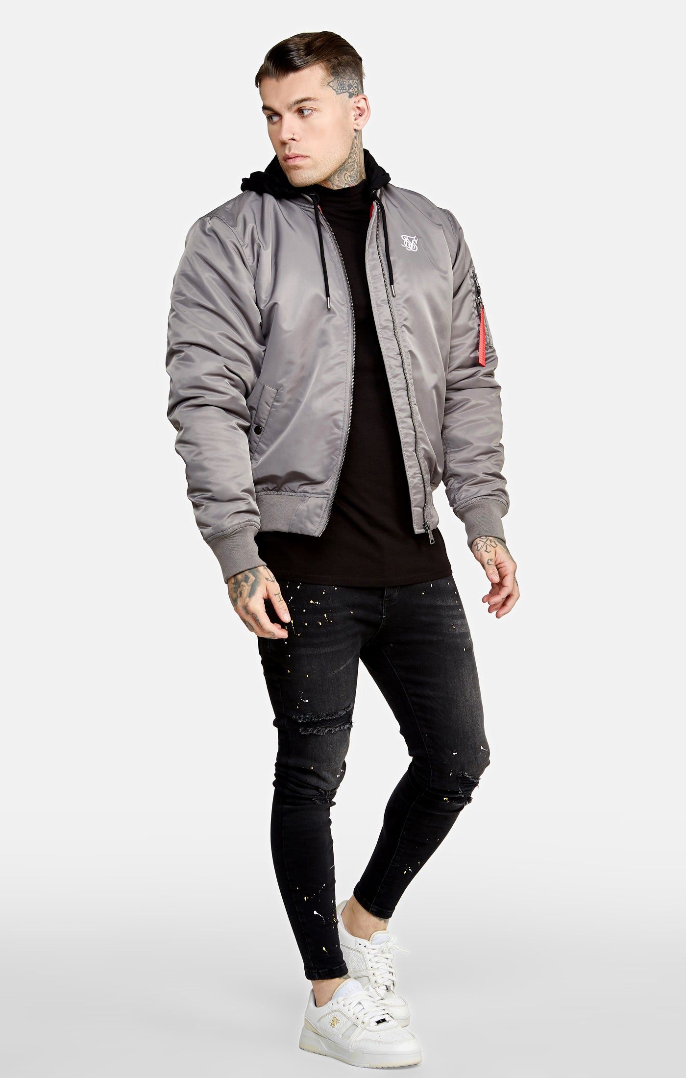 Grey Flight Bomber Jacket sold by Siksilk product image thumbnail 6