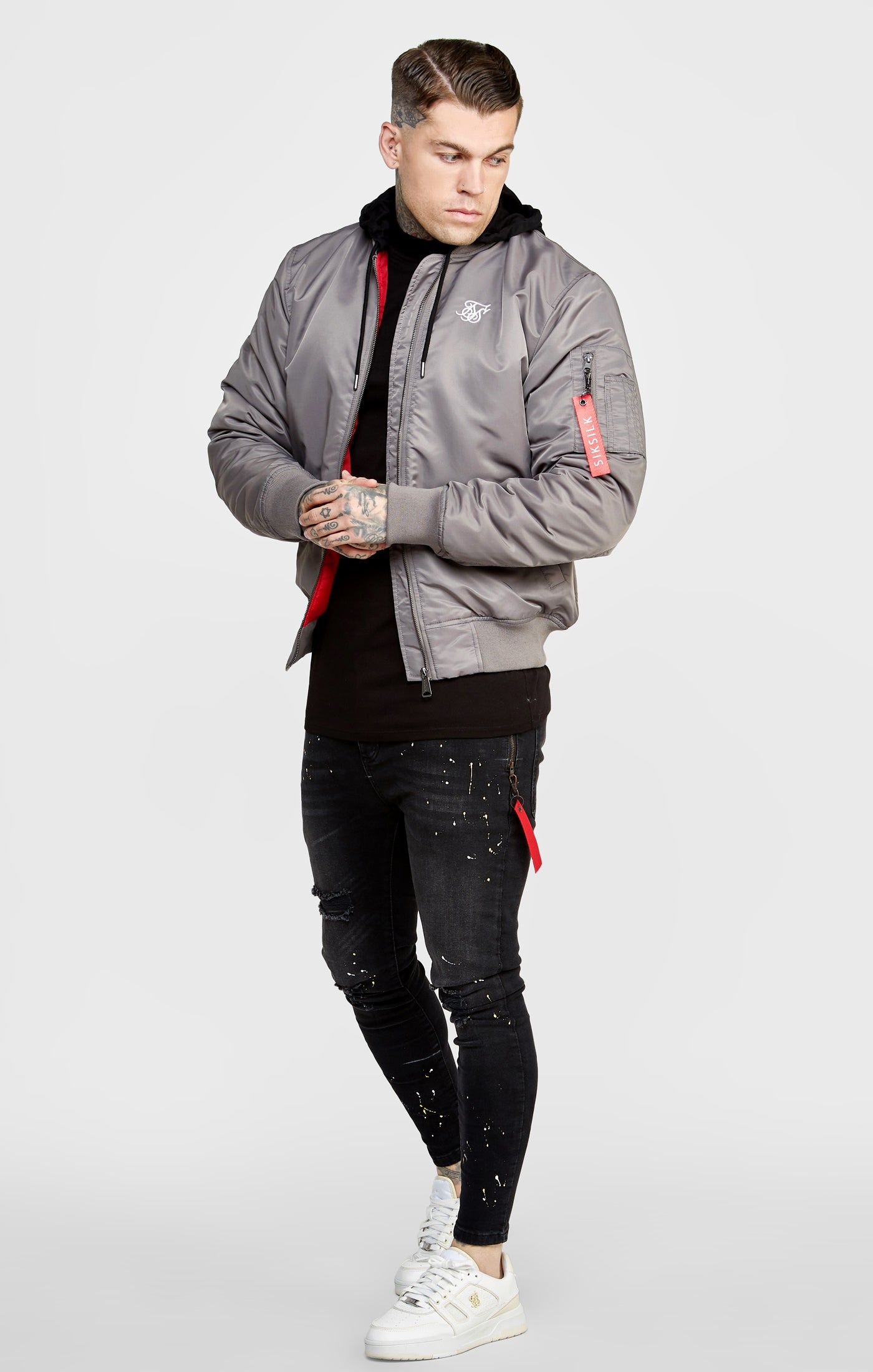 Grey Flight Bomber Jacket sold by Siksilk product image thumbnail 4