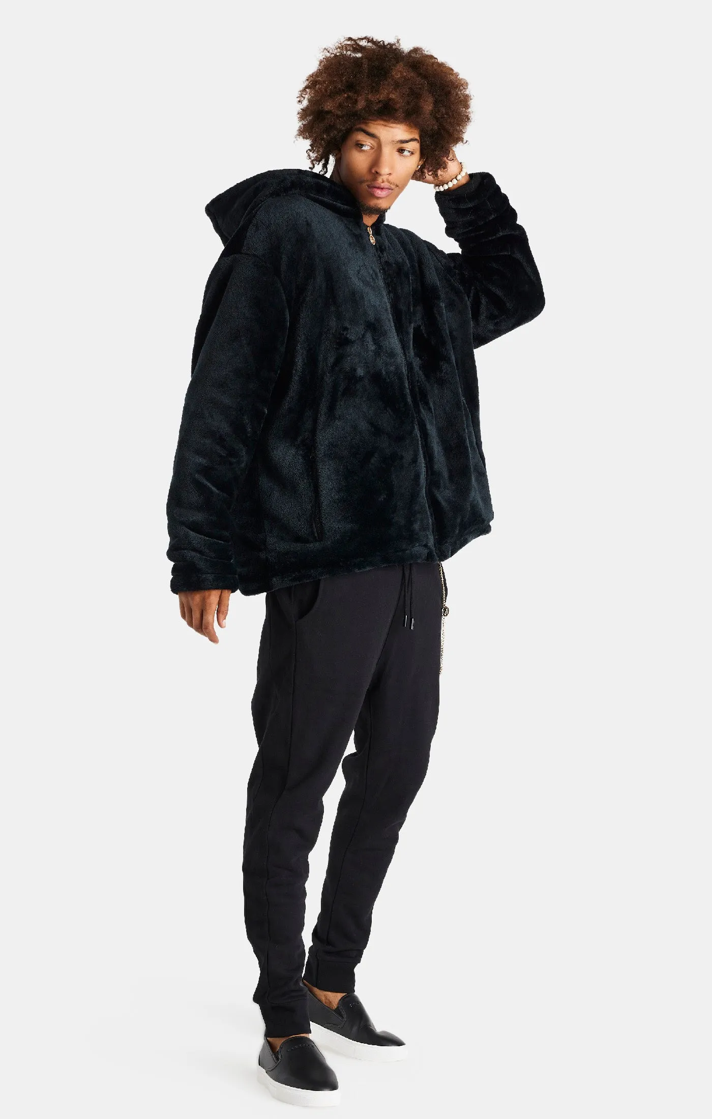 Messi x SikSilk Black Faux Fur Jacket Parallel - Main Image
