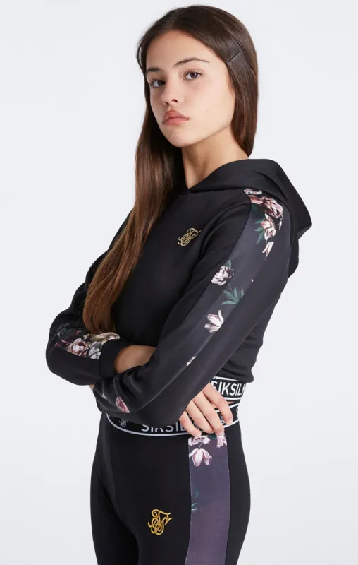 Girls Black Floral Panel Cropped Hoodie sold by Siksilk