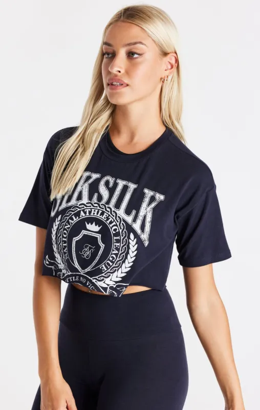 Navy Varsity Cropped T-Shirt sold by Siksilk
