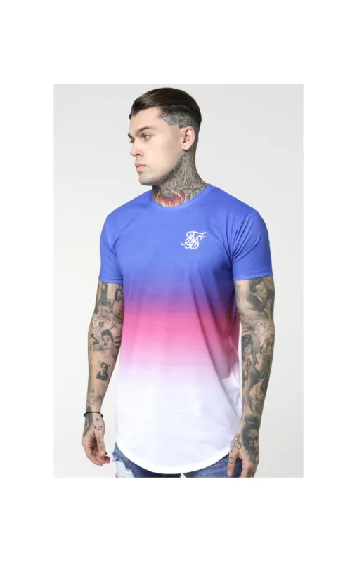 SikSilk Curved Hem Fade Tee - Blue,Pink & White sold by Siksilk