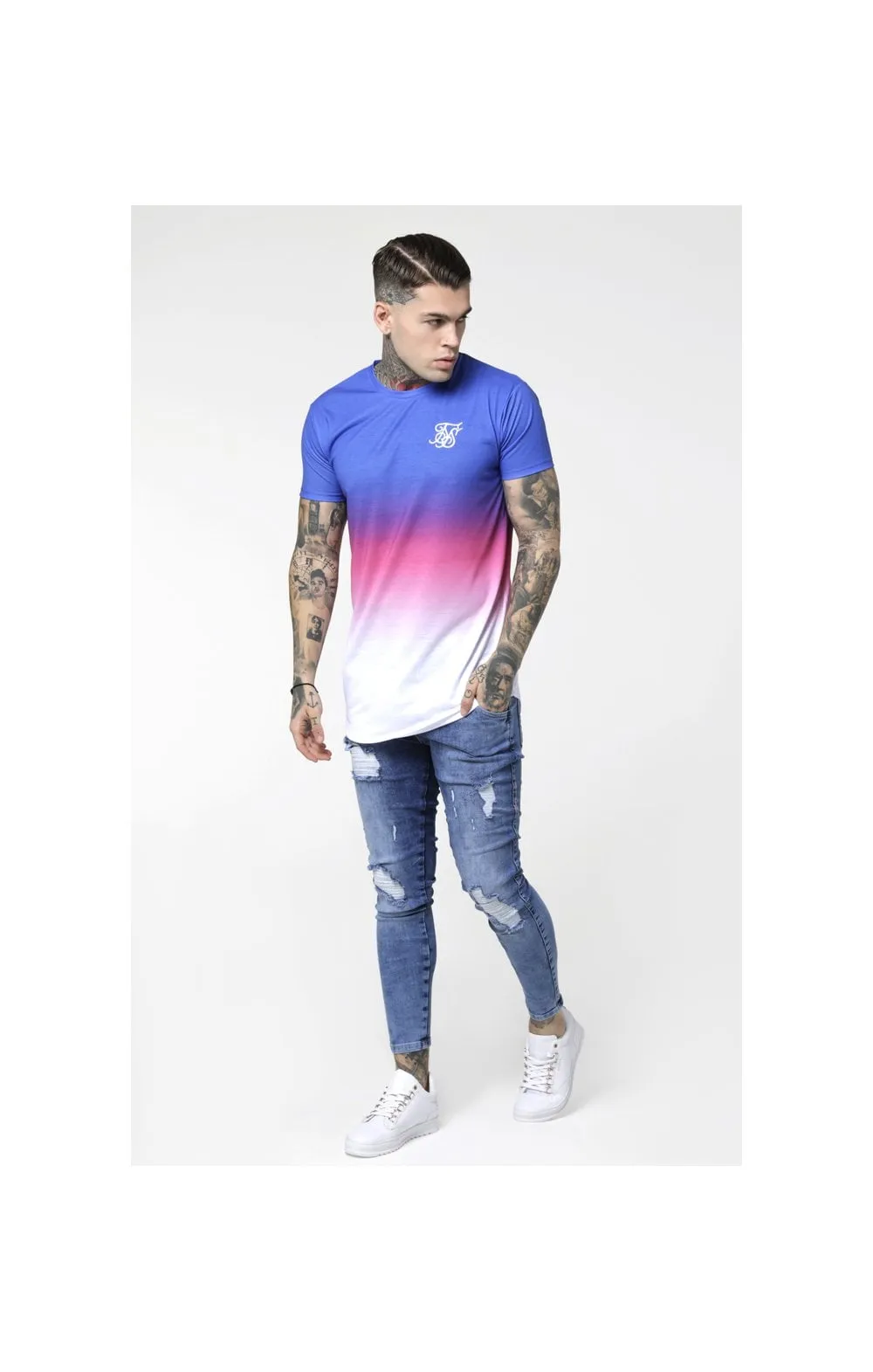 SikSilk Curved Hem Fade Tee - Blue,Pink & White sold by Siksilk product image thumbnail 3