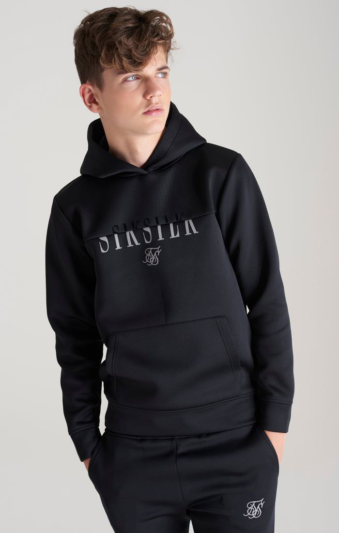 Boys Black Cut And Sew Logo Overhead Hoodie sold by Siksilk