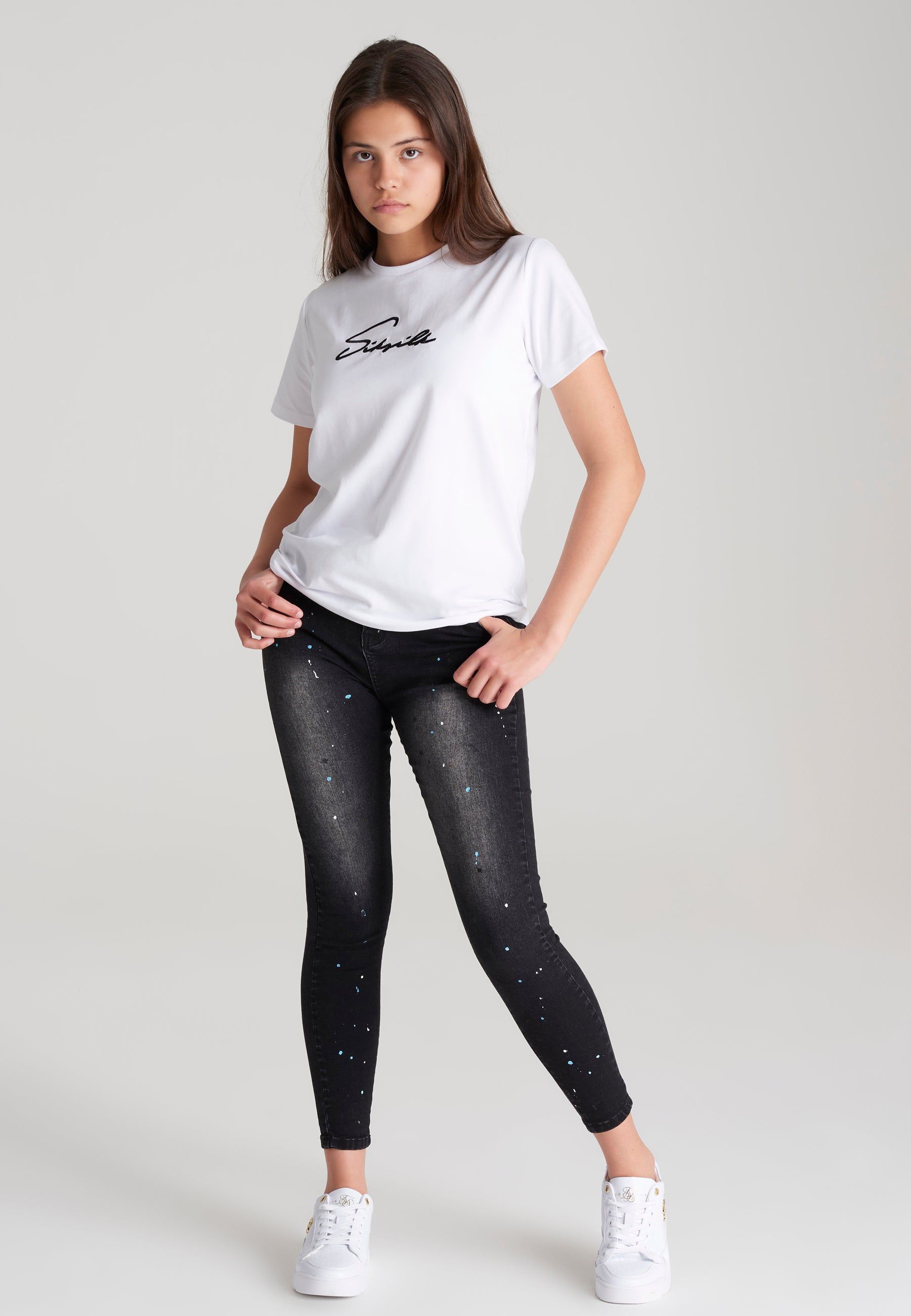 Girls White Signature Boyfriend T-Shirt sold by Siksilk product image thumbnail 4