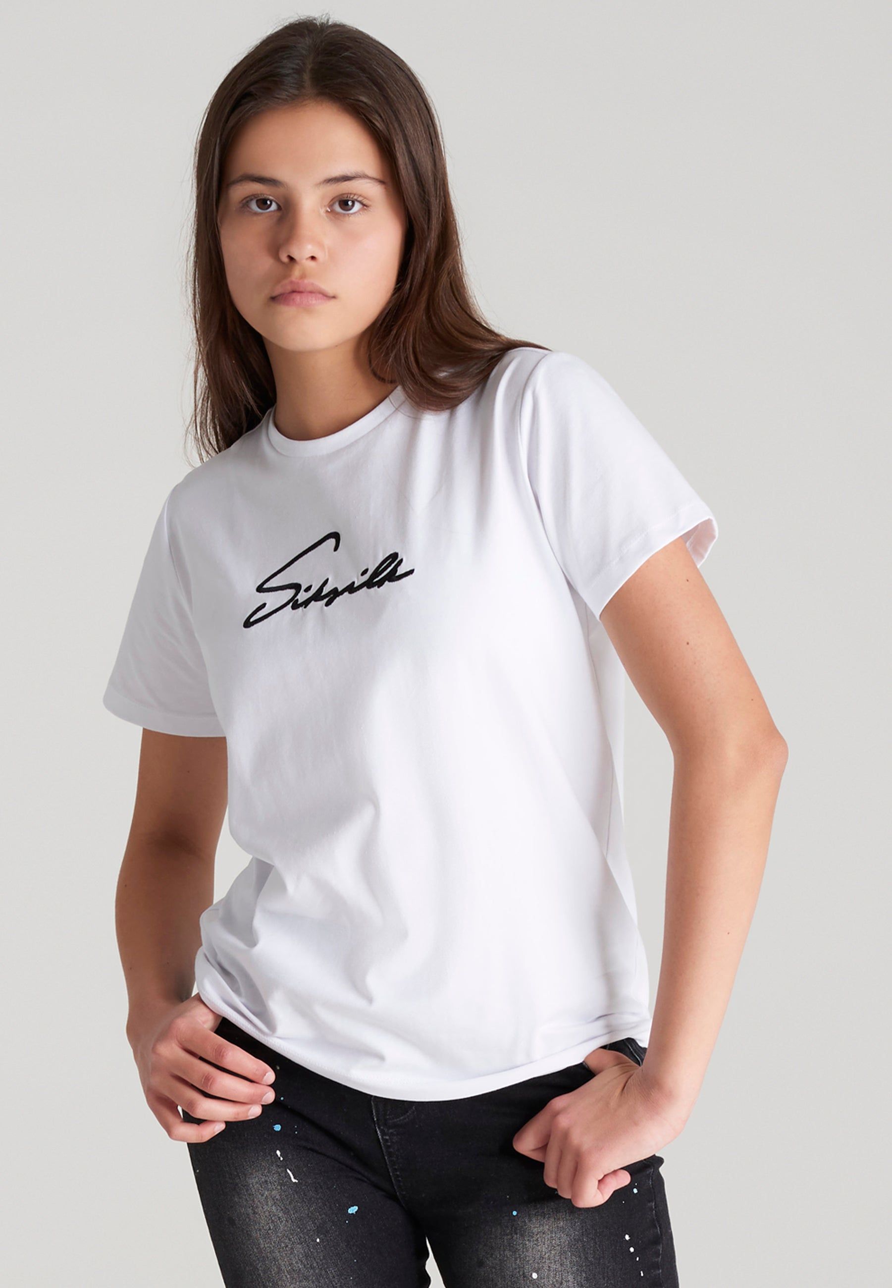 Girls White Signature Boyfriend T-Shirt sold by Siksilk