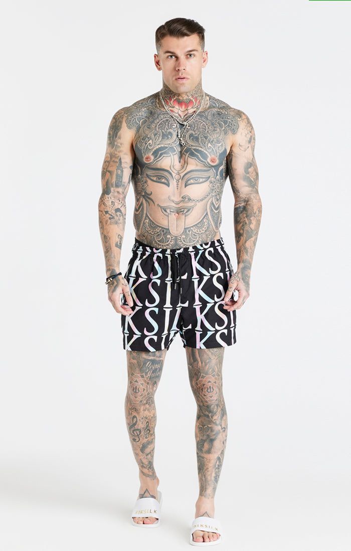 Black Print Longline Swim Short sold by Siksilk product image thumbnail 3
