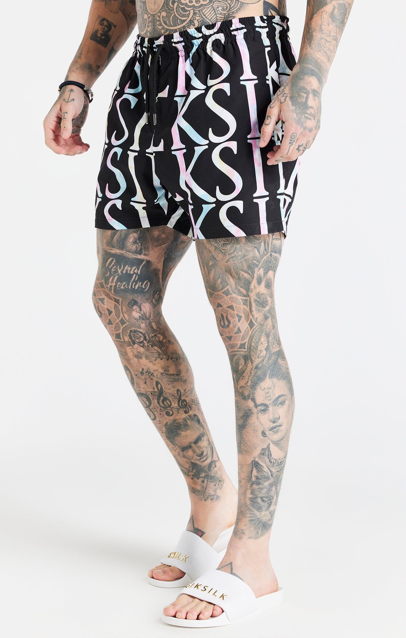 Black Print Longline Swim Short sold by Siksilk