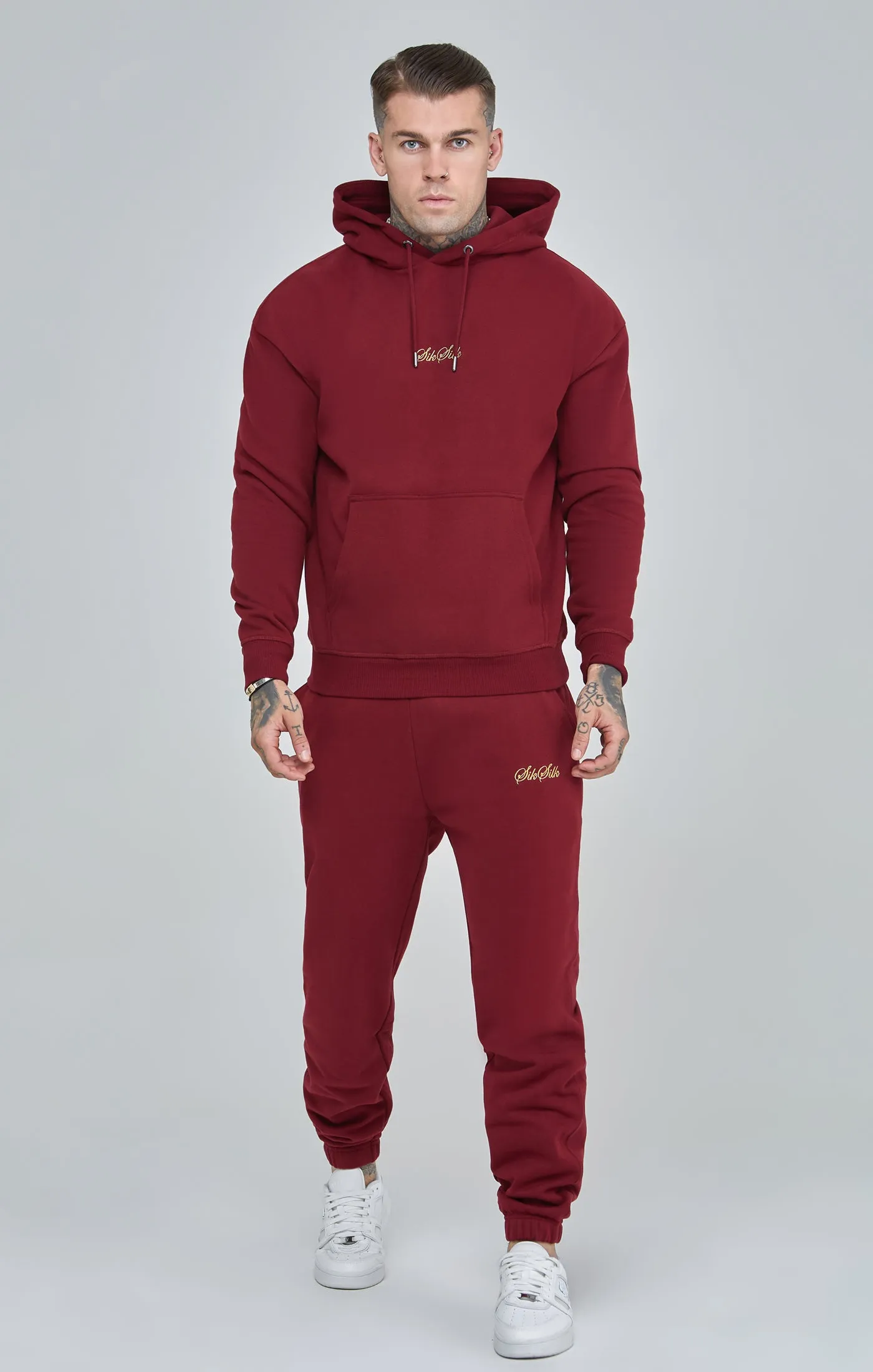 Burgundy Script Logo Relaxed Fit Hoodie sold by Siksilk product image thumbnail 4