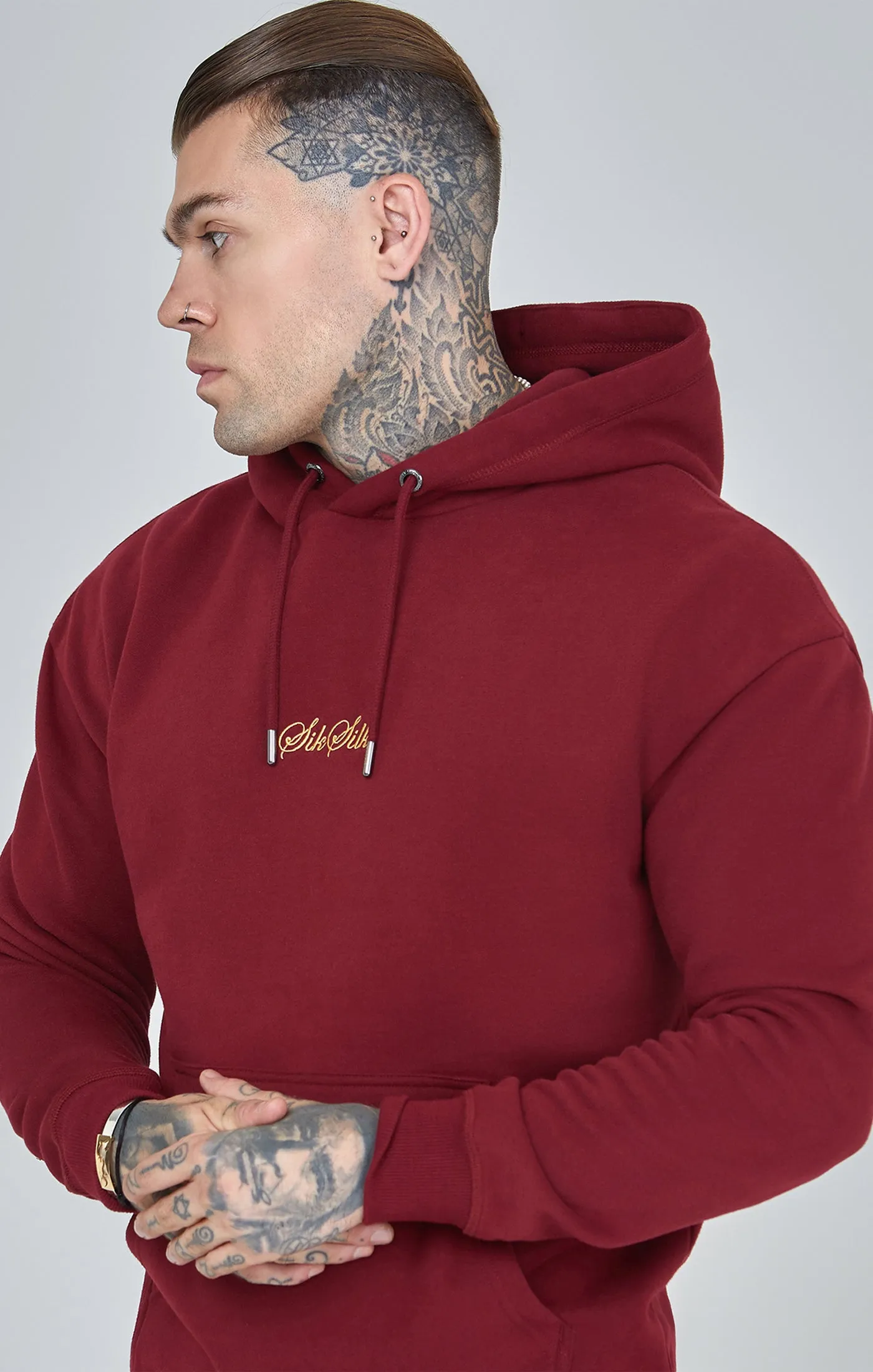 Burgundy Script Logo Relaxed Fit Hoodie sold by Siksilk