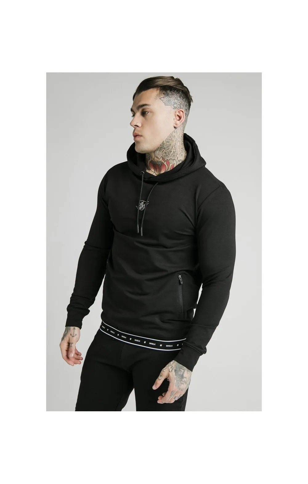 SikSilk Active Tape Hem Overhead Hoodie - Black sold by Siksilk