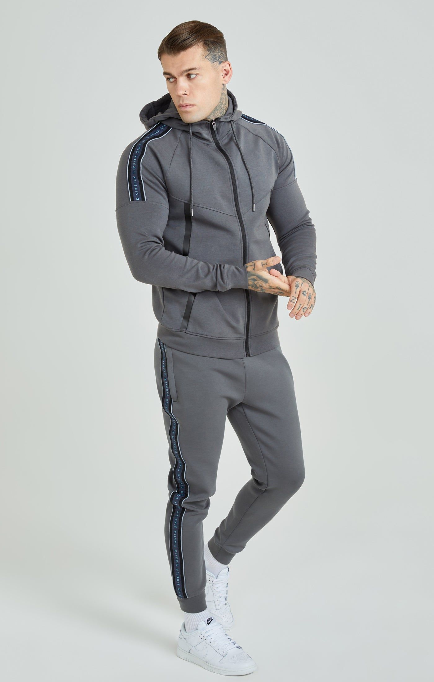 Grey Branded Tape Zip Thru Hoodie sold by Siksilk product image thumbnail 3