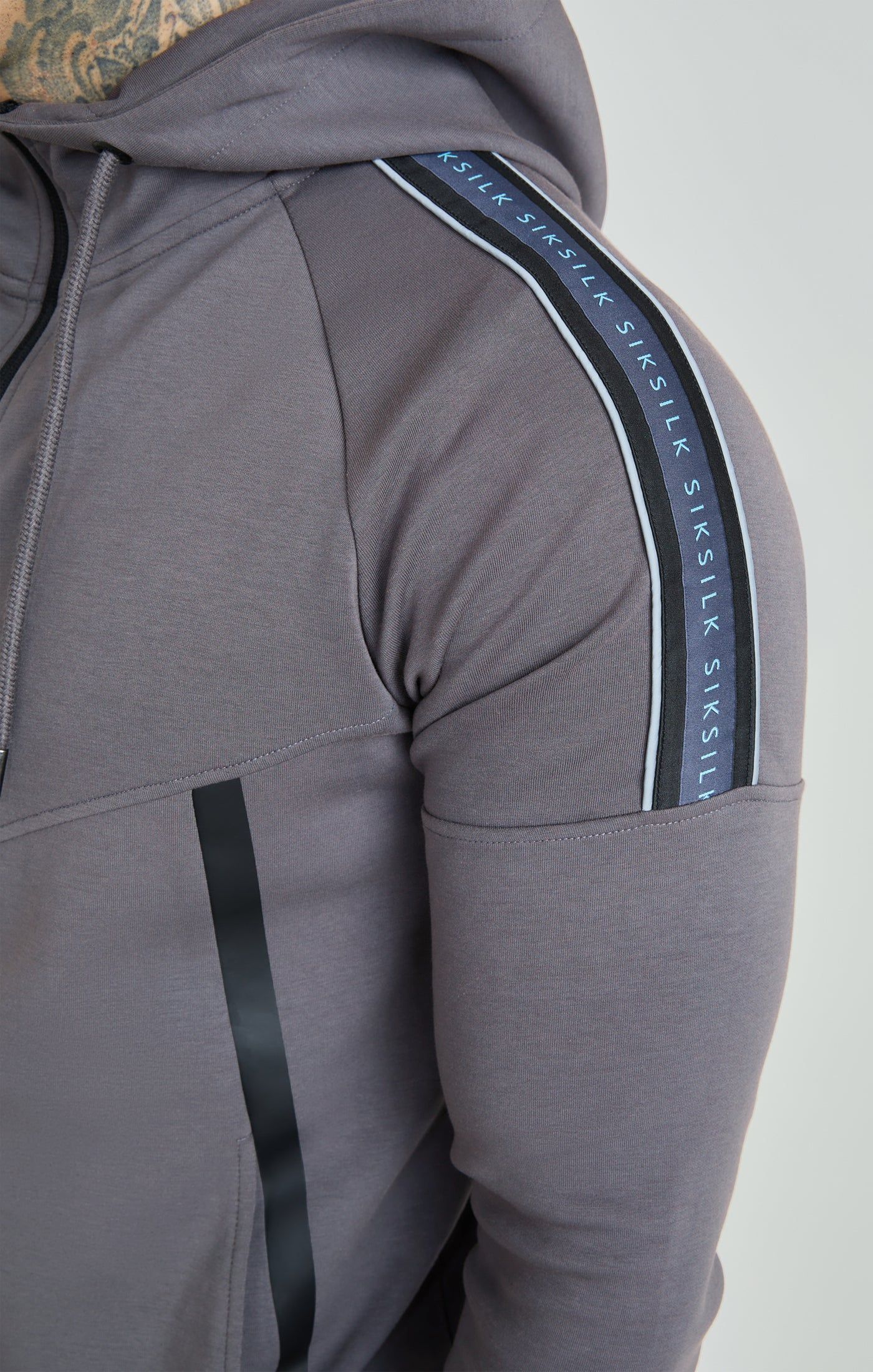 Grey Branded Tape Zip Thru Hoodie sold by Siksilk product image thumbnail 4