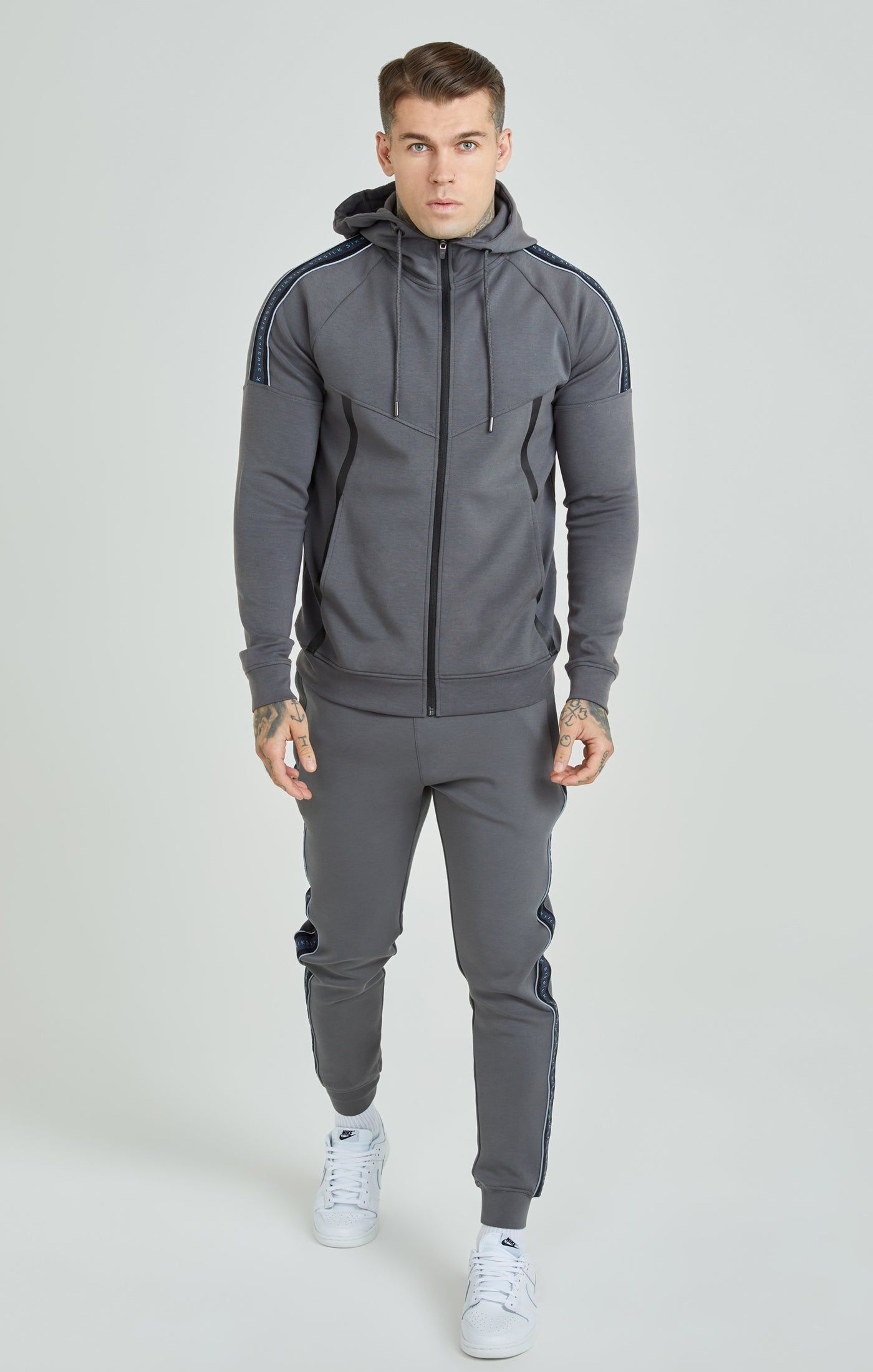 Grey Branded Tape Zip Thru Hoodie sold by Siksilk product image thumbnail 2