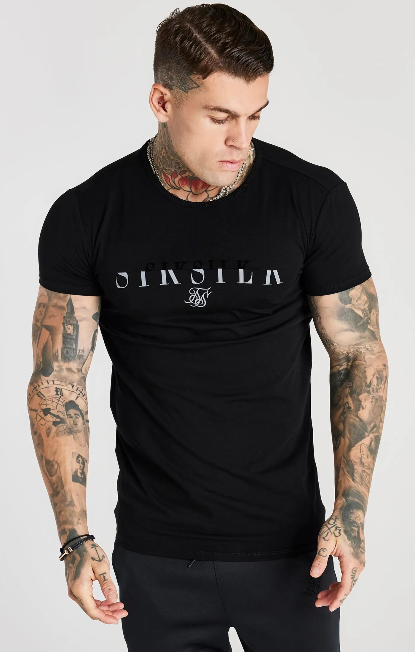 Black Printed Logo Muscle Fit T-Shirt sold by Siksilk