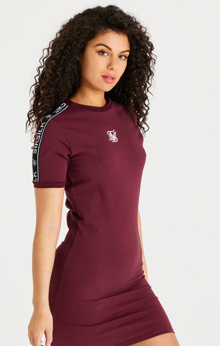 Burgundy Tape Bodycon Dress sold by Siksilk