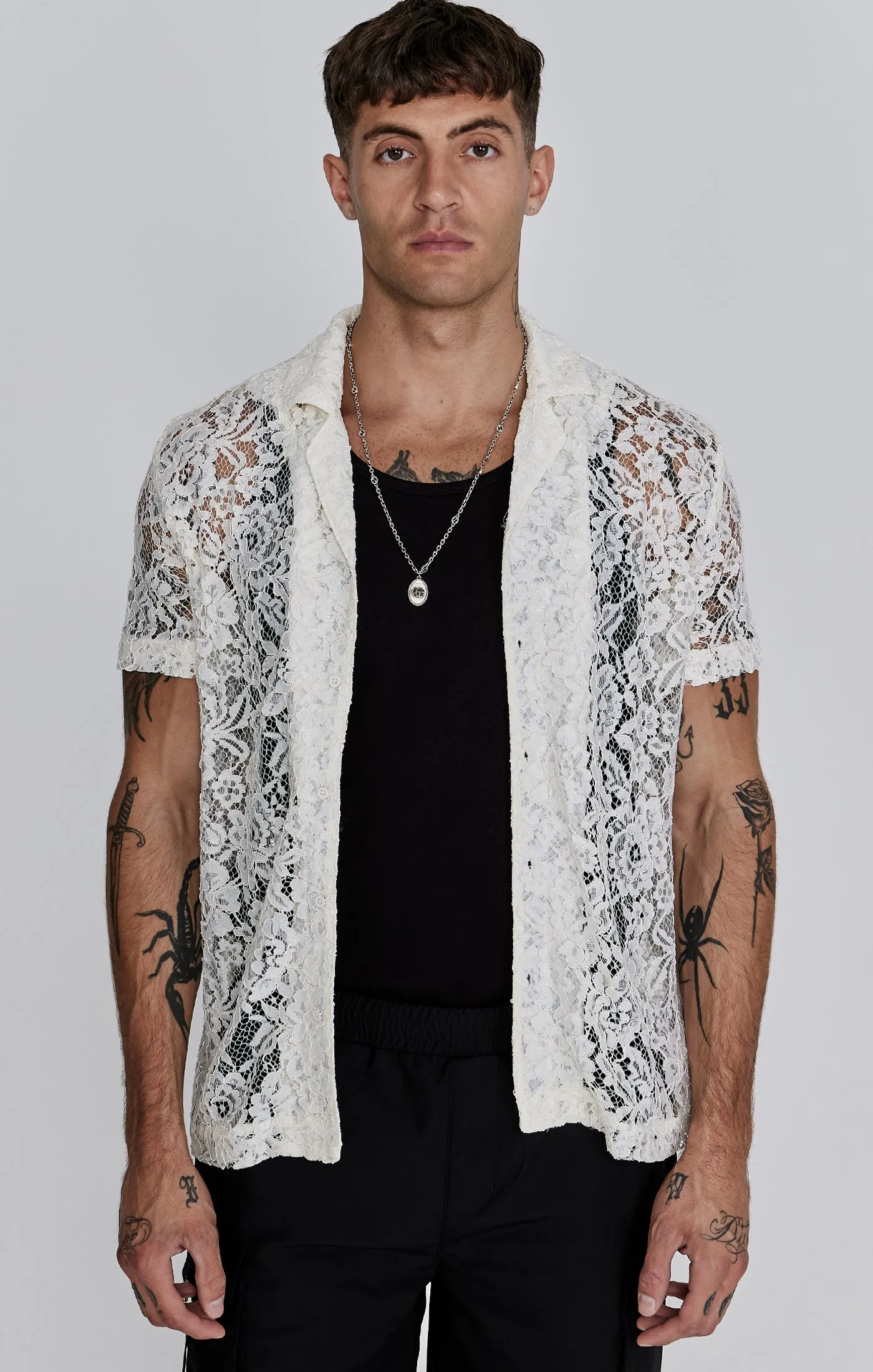 Ecru Lace Resort Shirt sold by Siksilk