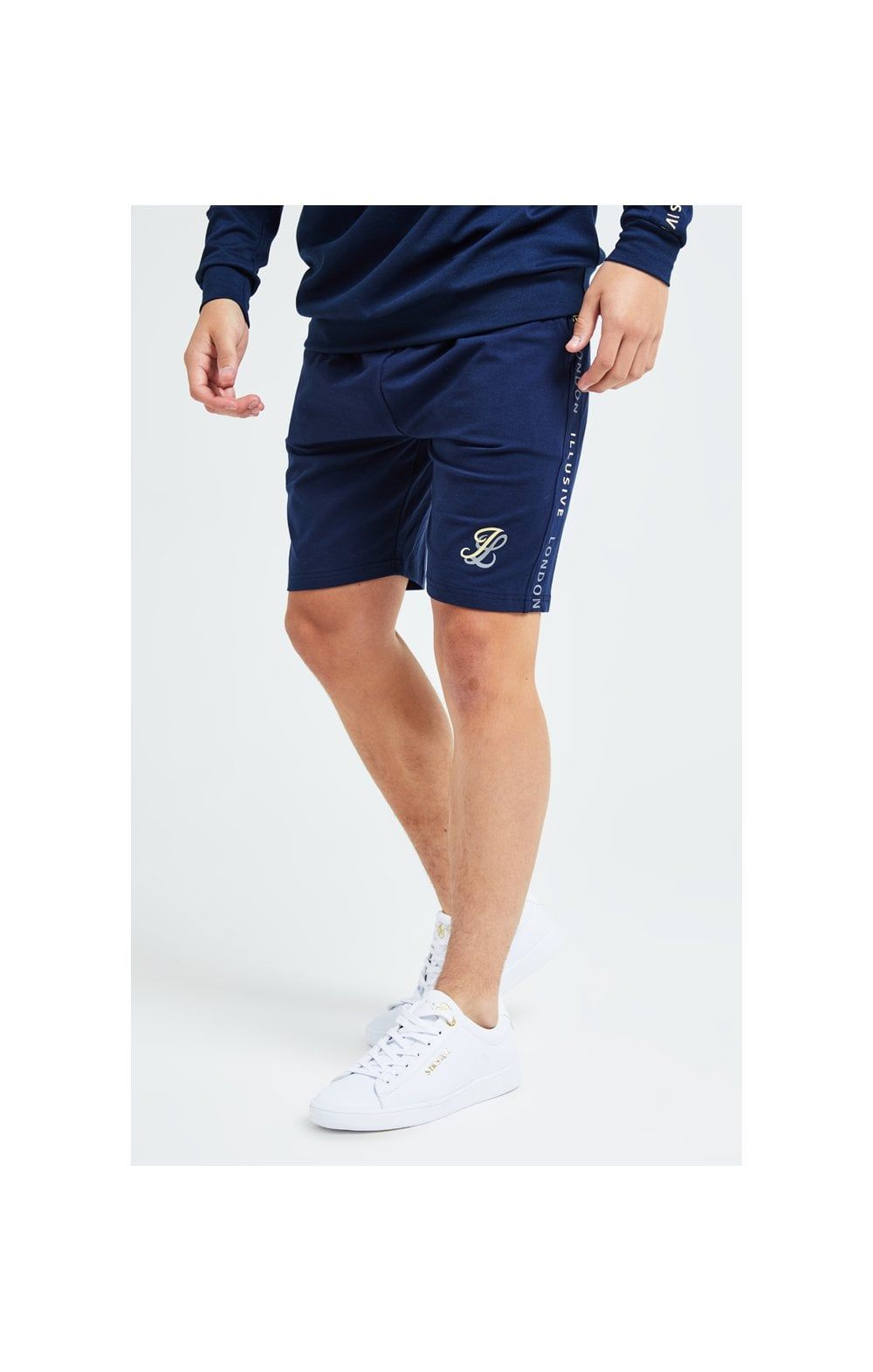 Illusive London Legacy Jersey Shorts -Navy & Cream sold by Siksilk