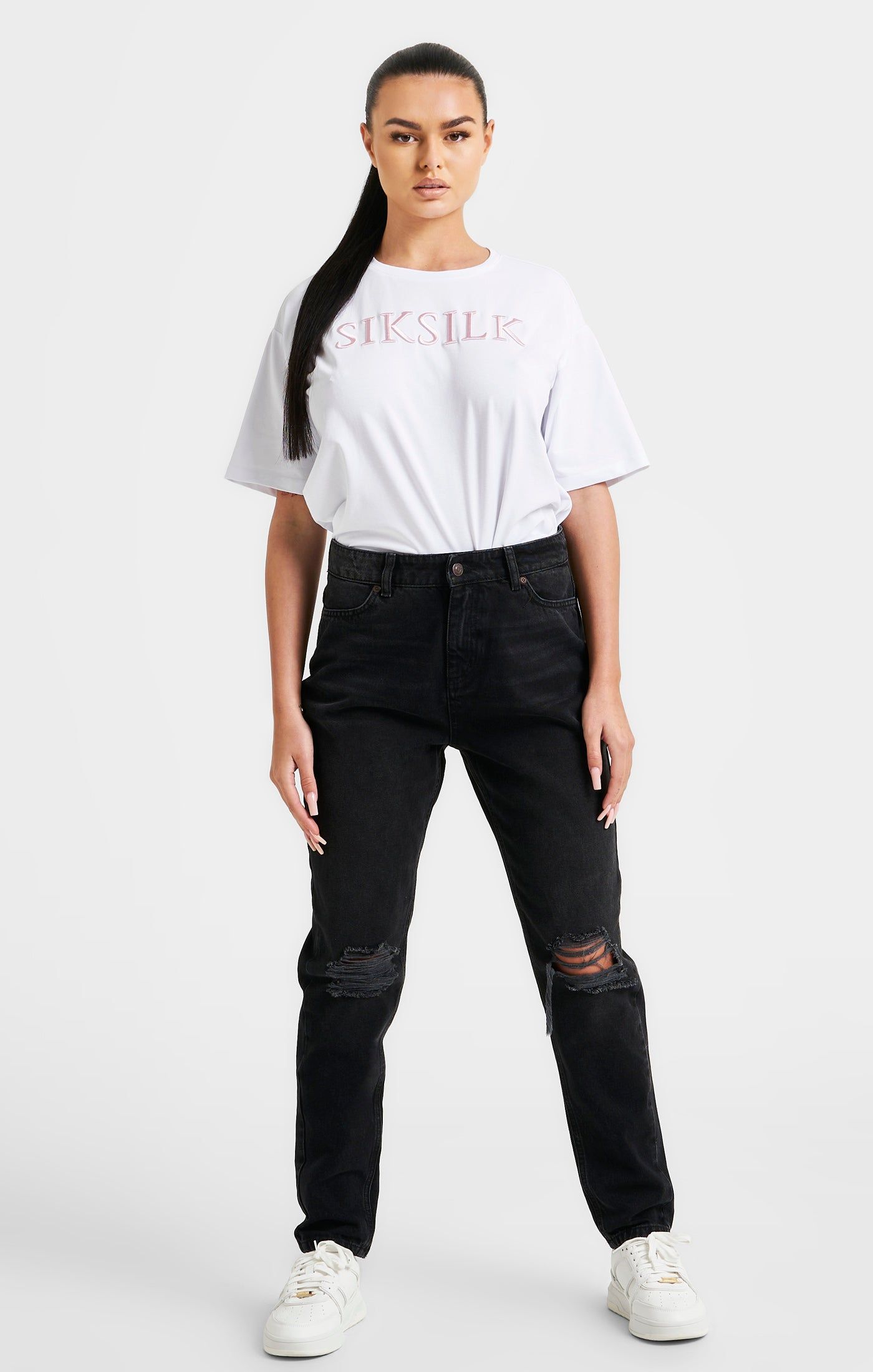 White Embroidered Boyfriend T-Shirt sold by Siksilk product image thumbnail 3