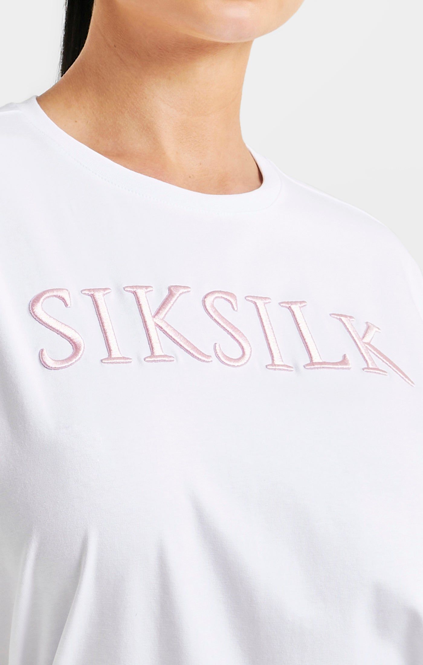 White Embroidered Boyfriend T-Shirt sold by Siksilk product image thumbnail 2