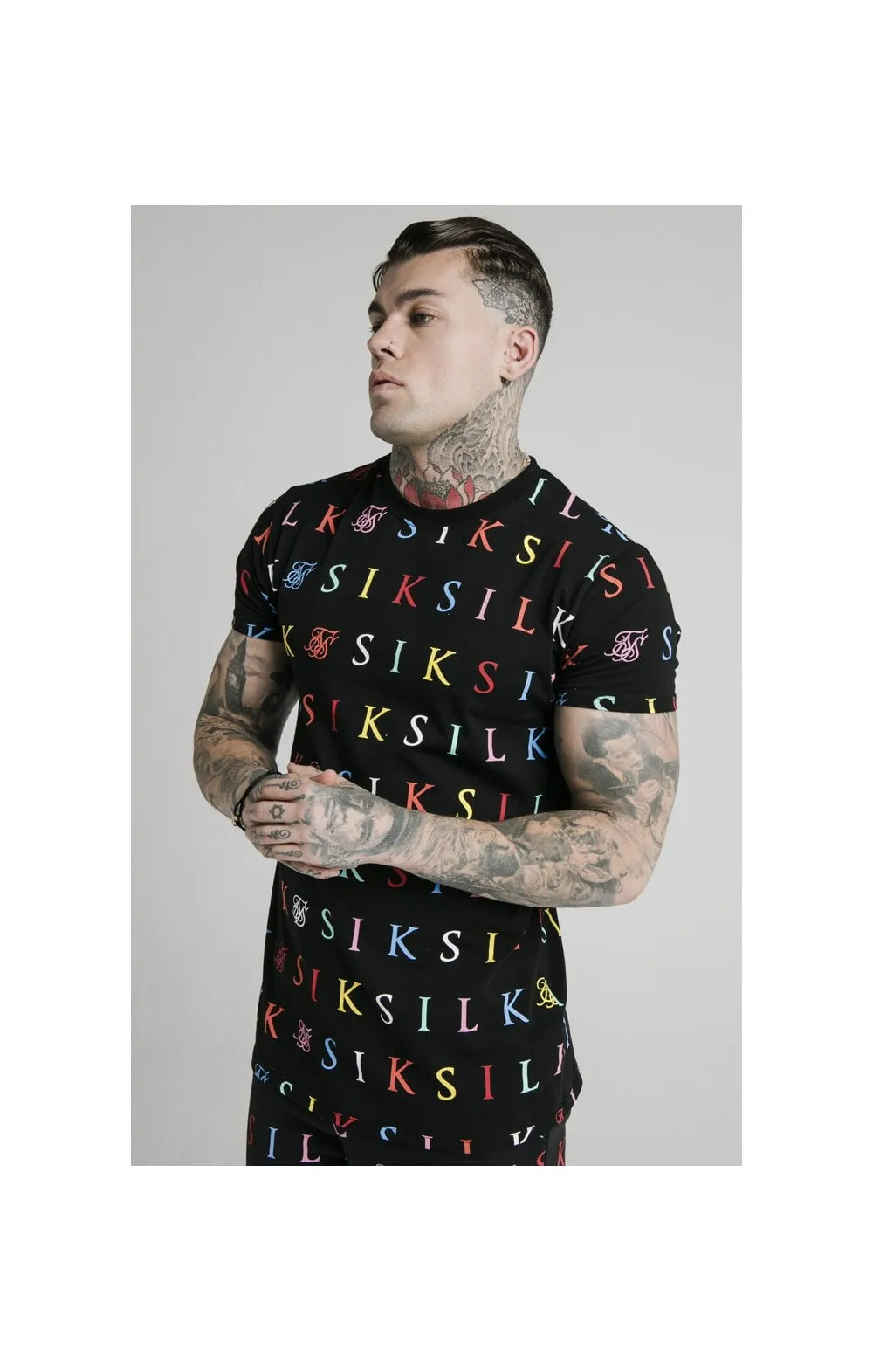 SikSilk Colours S/S Fitted Box Tee - Black & Multi sold by Siksilk