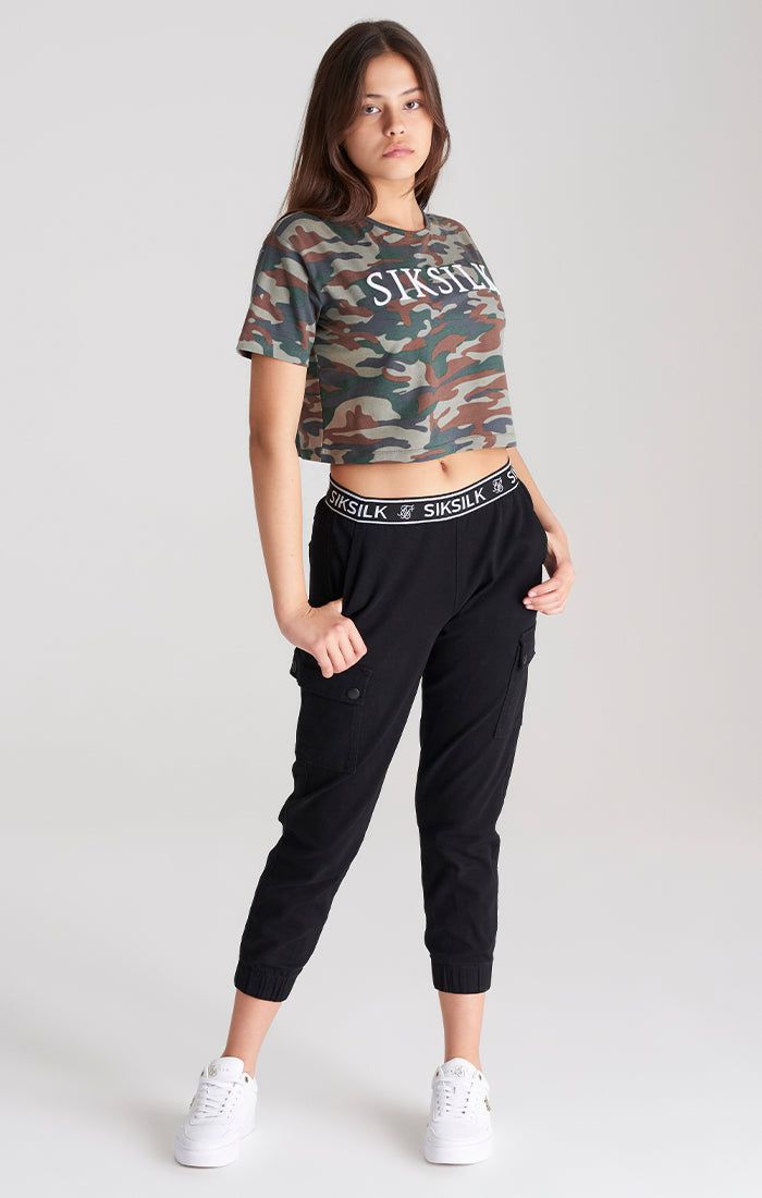 Girls Khaki Camo Cropped T-Shirt sold by Siksilk product image thumbnail 4