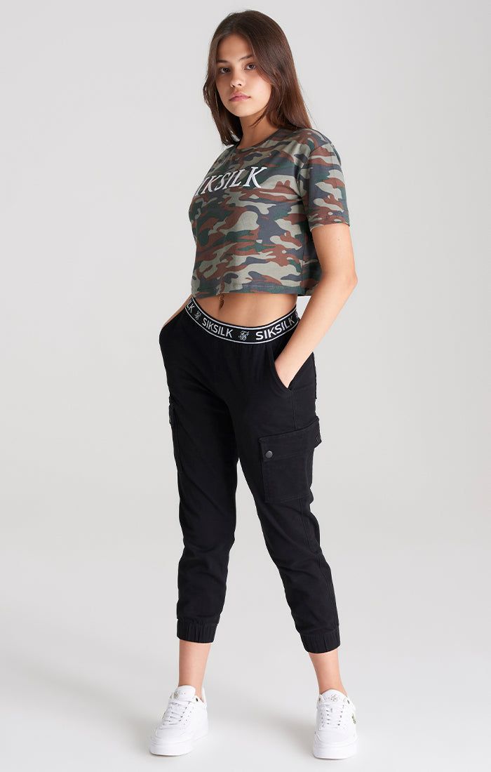 Girls Khaki Camo Cropped T-Shirt sold by Siksilk product image thumbnail 5