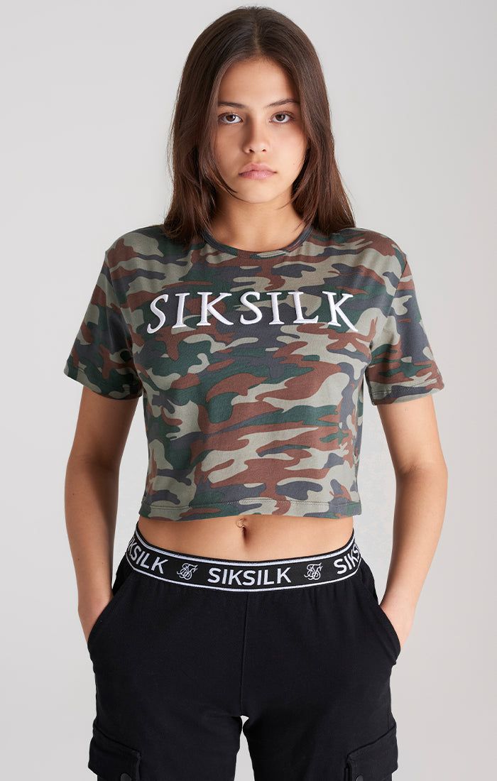 Girls Khaki Camo Cropped T-Shirt sold by Siksilk product image thumbnail 2