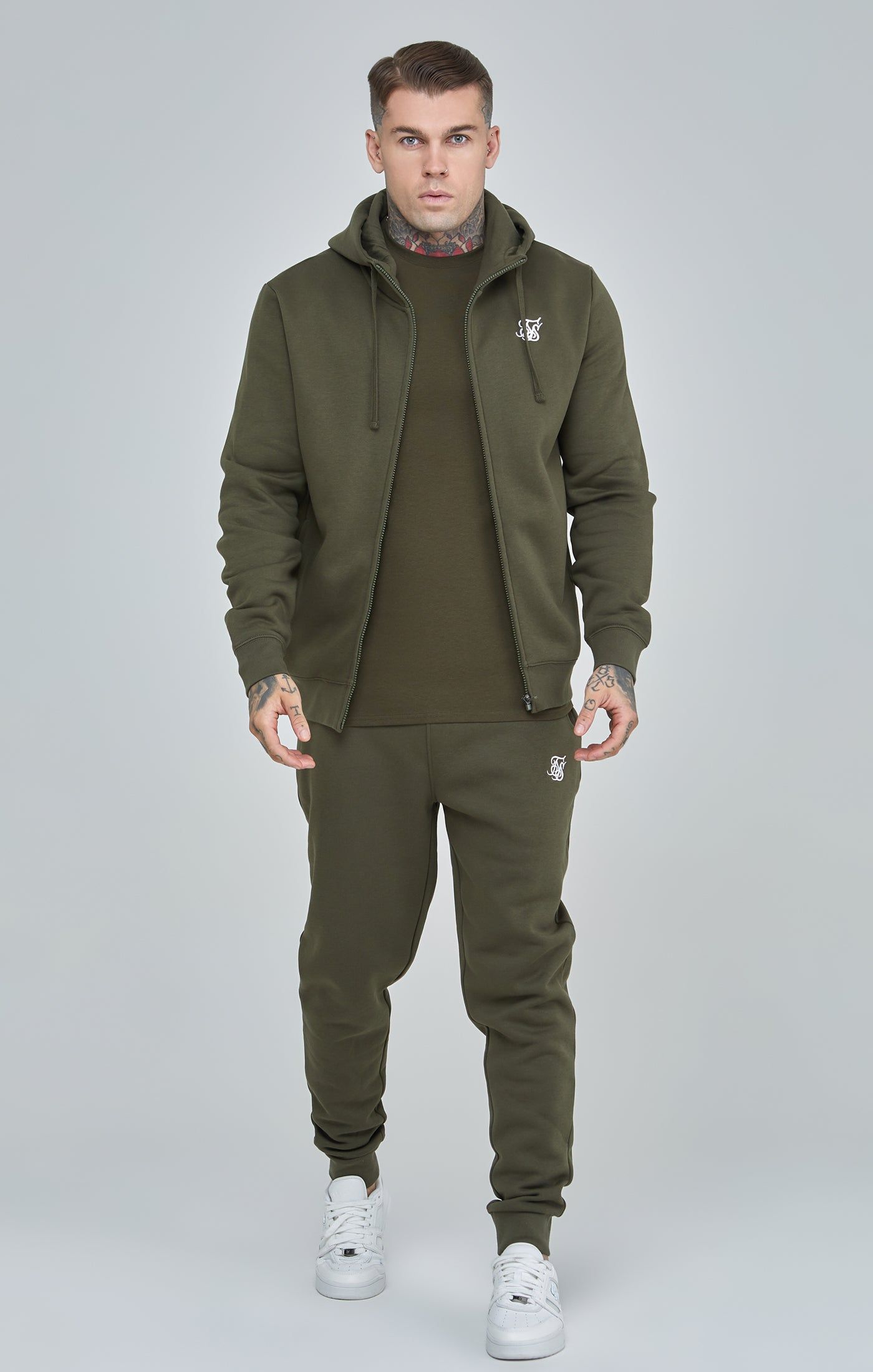 Khaki Essential Zip Through Funnel Hoodie sold by Siksilk product image thumbnail 4