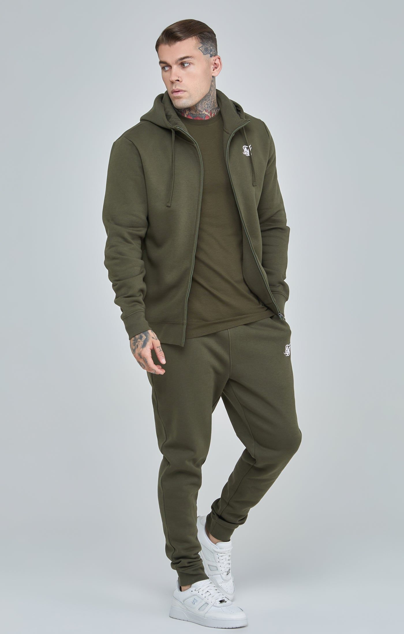 Khaki Essential Zip Through Funnel Hoodie sold by Siksilk product image thumbnail 2