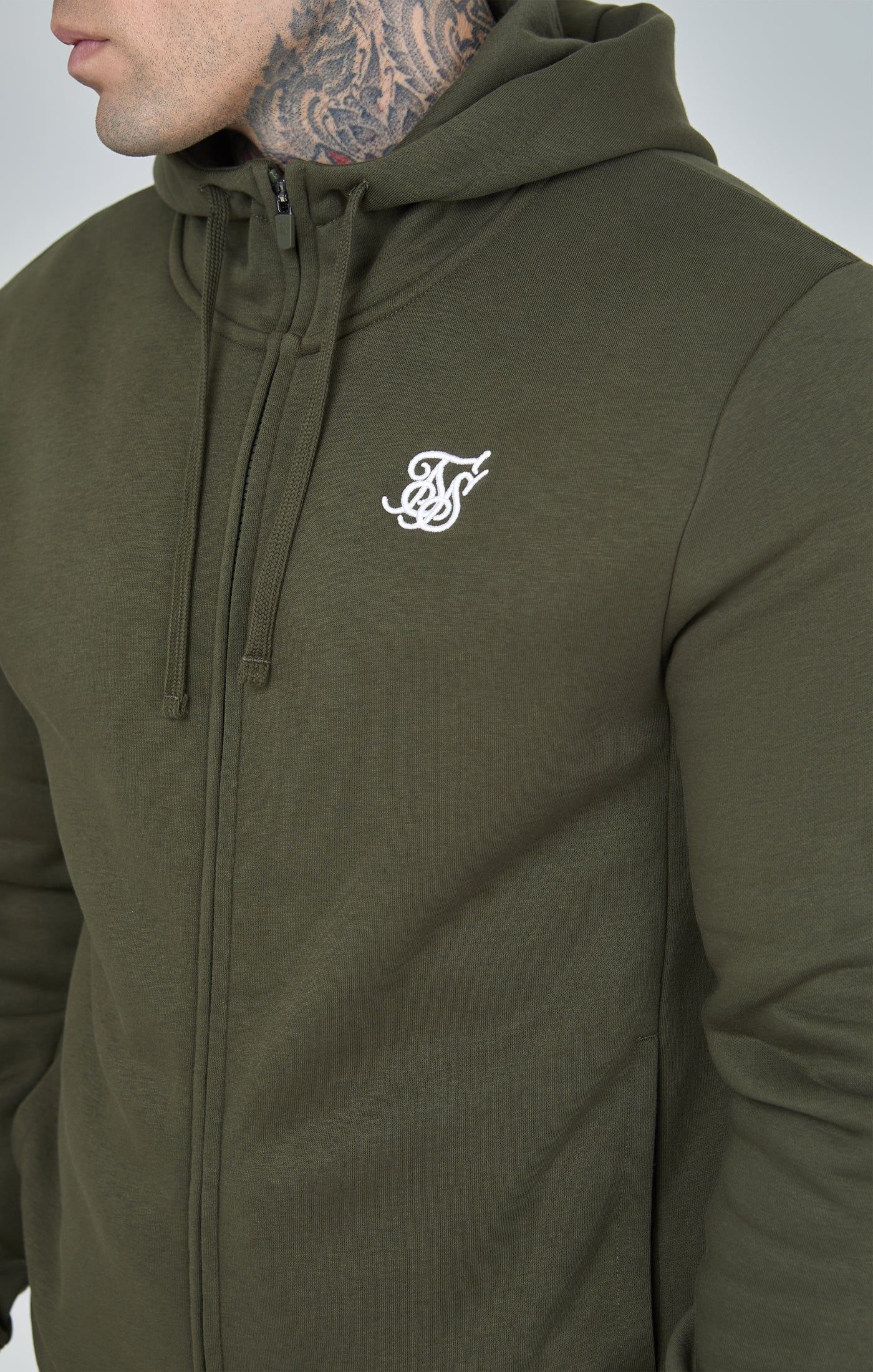 Khaki Essential Zip Through Funnel Hoodie sold by Siksilk product image thumbnail 3