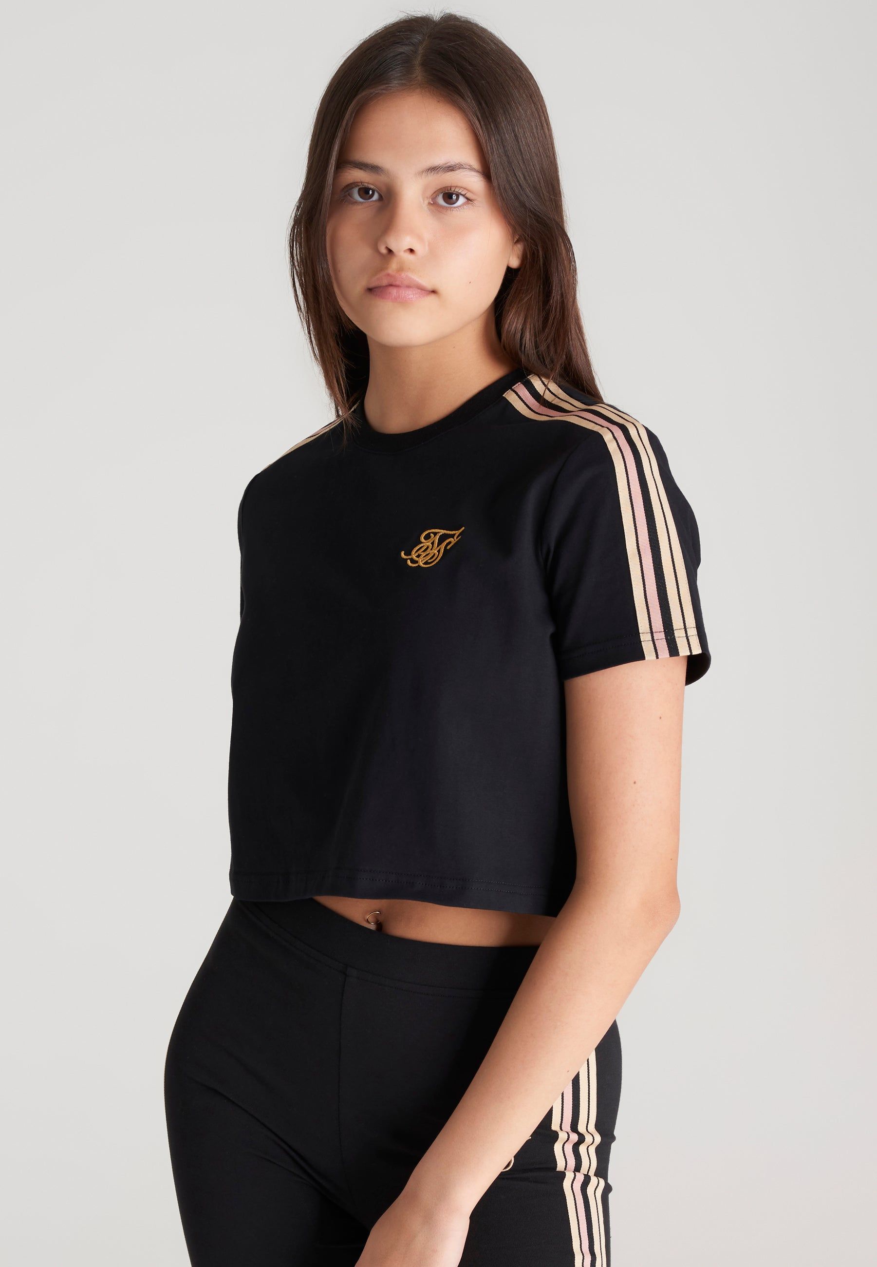 Girls Black Taped Cropped T-Shirt sold by Siksilk product image thumbnail 4