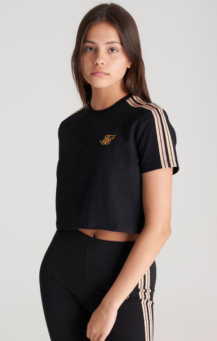 Girls Black Taped Cropped T-Shirt sold by Siksilk