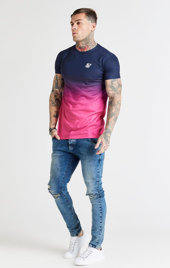 Navy Fade Muscle Fit T-Shirt sold by Siksilk product image thumbnail 4