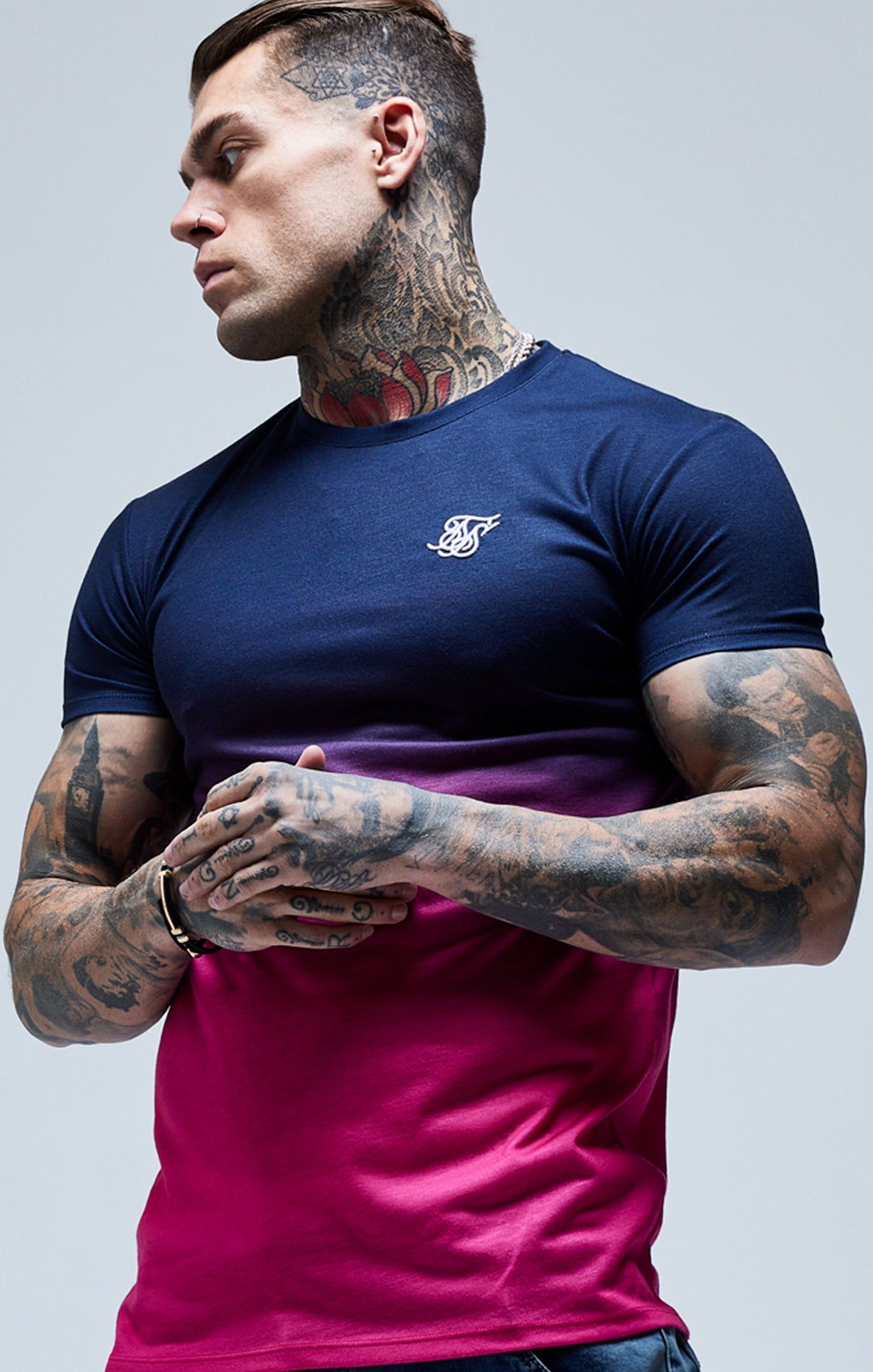 Navy Fade Muscle Fit T-Shirt sold by Siksilk