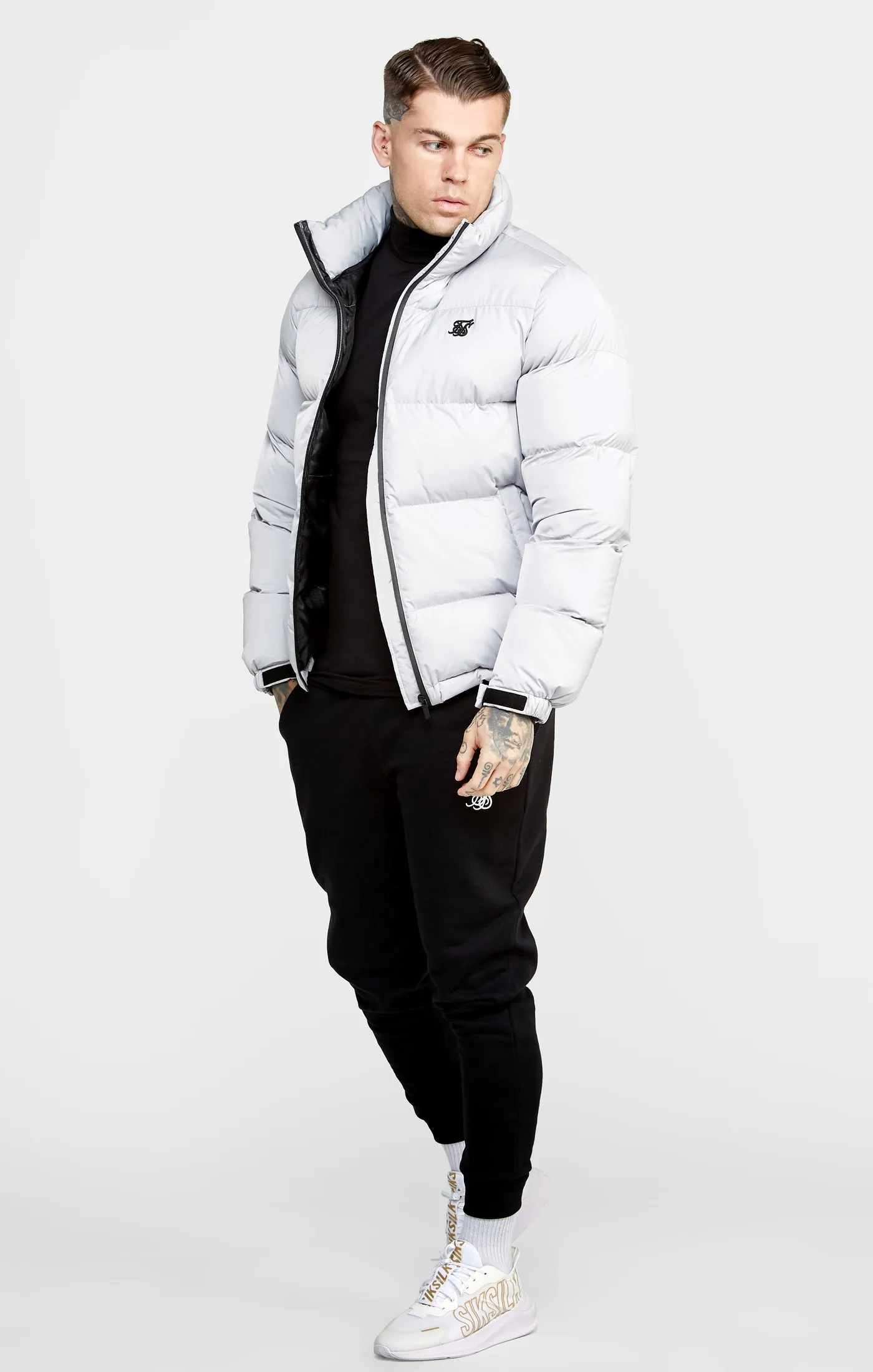Grey Embossed Logo Puffer Jacket sold by Siksilk product image thumbnail 3