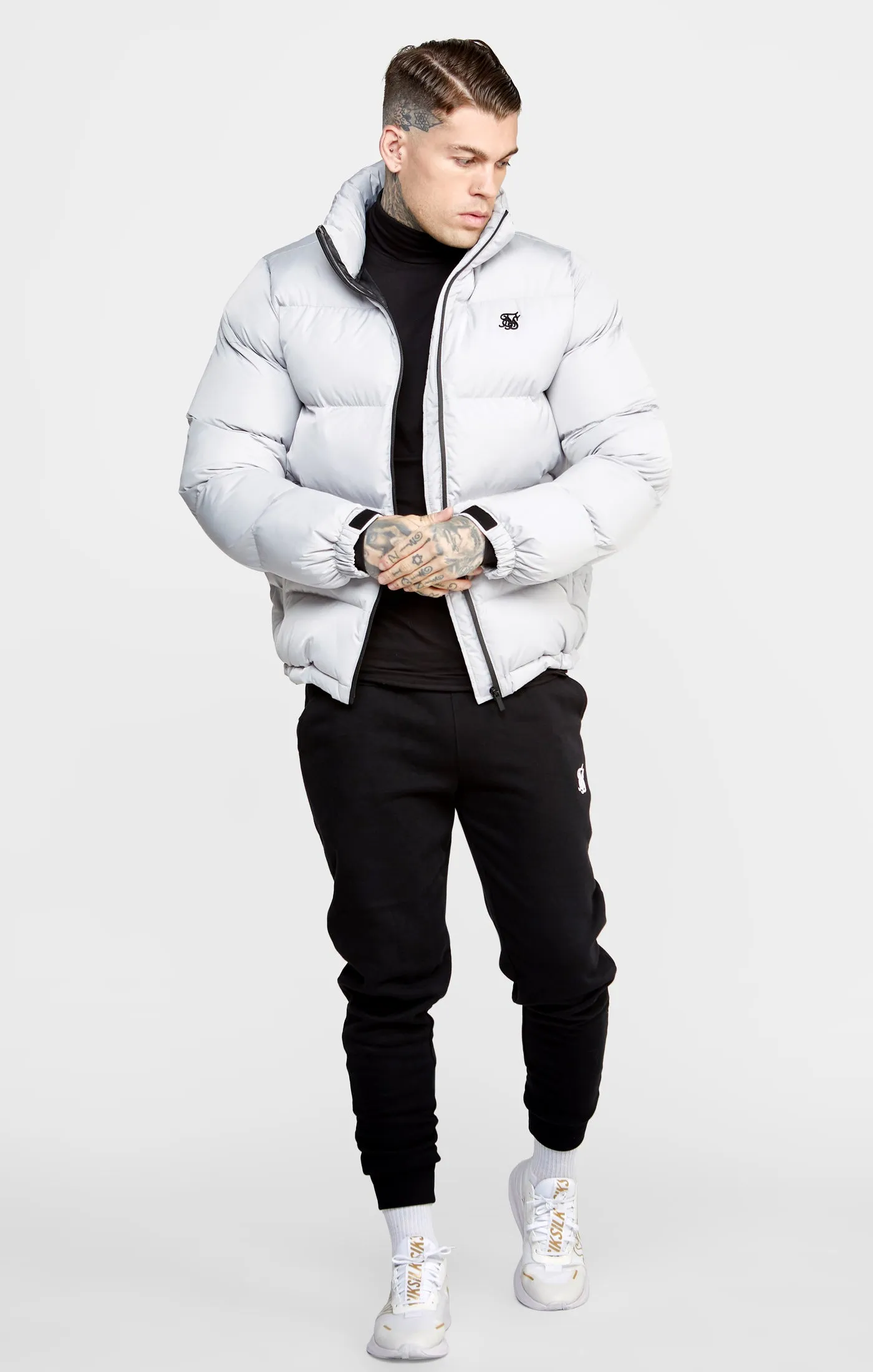 Grey Embossed Logo Puffer Jacket sold by Siksilk product image thumbnail 4