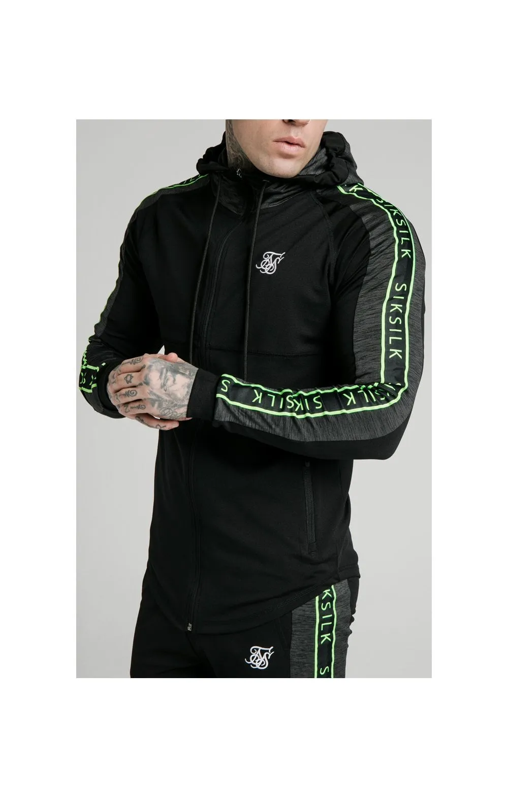 SikSilk Hyper Athlete Zip Through Hoodie - Black & Neon Fluro sold by Siksilk