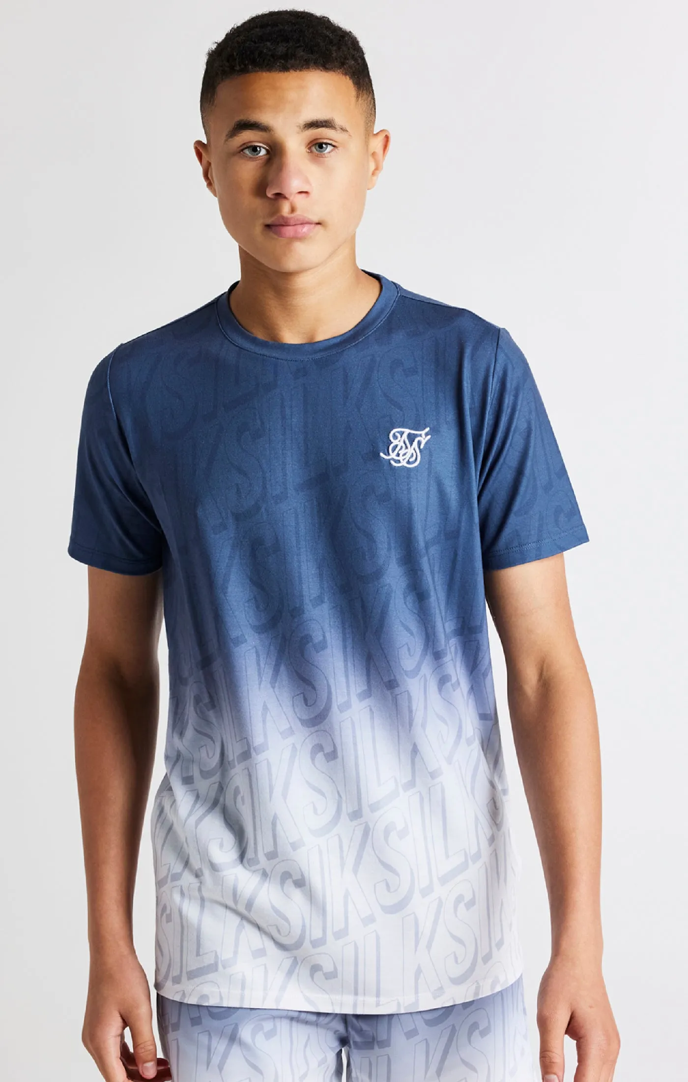 Boys Navy Branded Fade T-Shirt sold by Siksilk