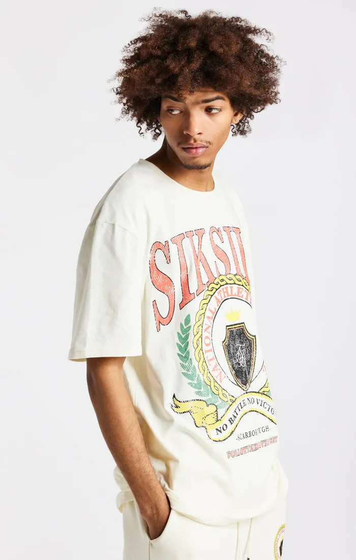 Ecru Varsity Print Oversized T-Shirt sold by Siksilk product image thumbnail 2