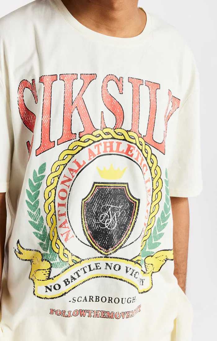 Ecru Varsity Print Oversized T-Shirt sold by Siksilk product image thumbnail 3