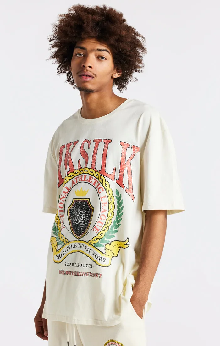Ecru Varsity Print Oversized T-Shirt sold by Siksilk
