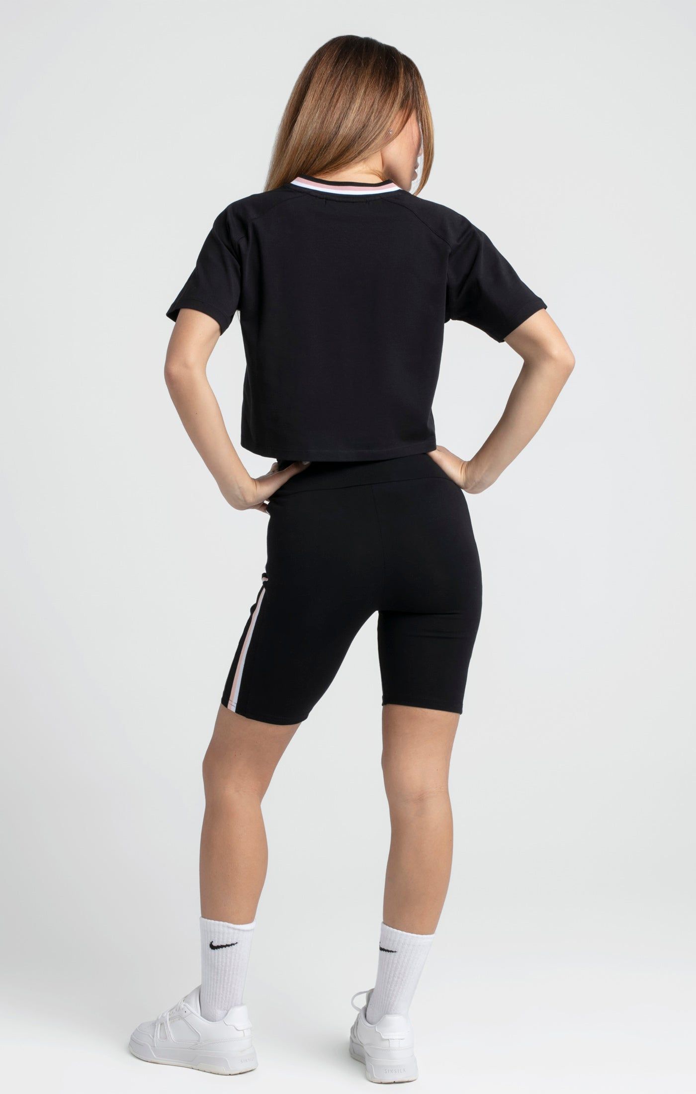 Black Varsity V-Neck Crop T-Shirt sold by Siksilk product image thumbnail 5