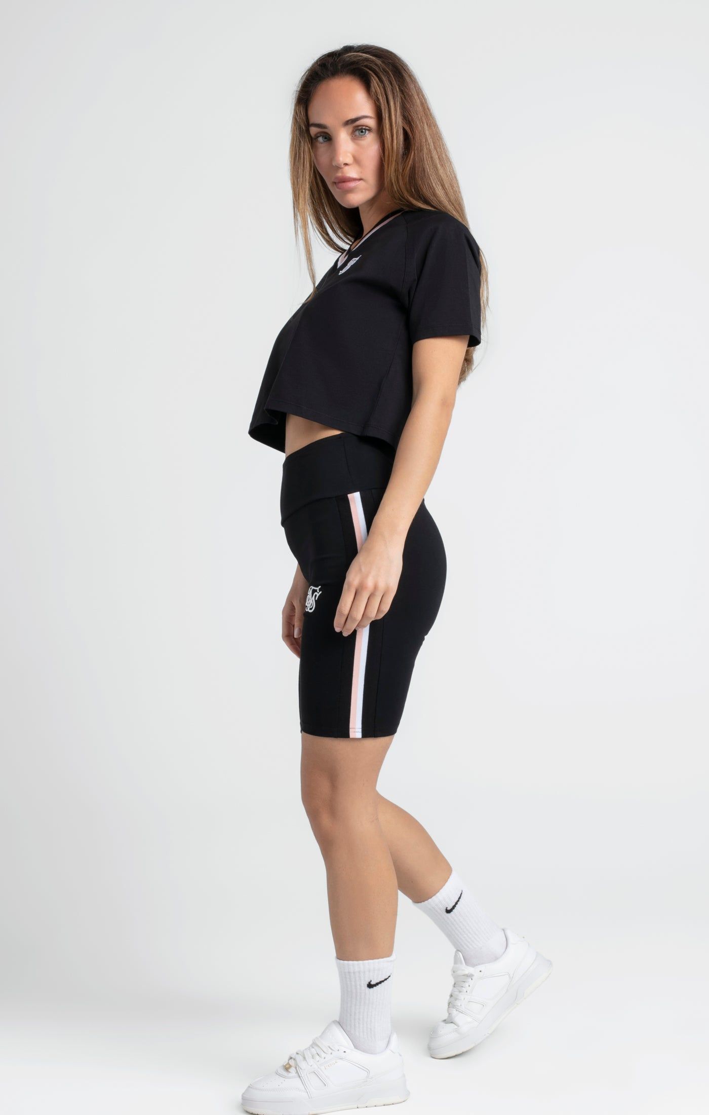 Black Varsity V-Neck Crop T-Shirt sold by Siksilk product image thumbnail 2