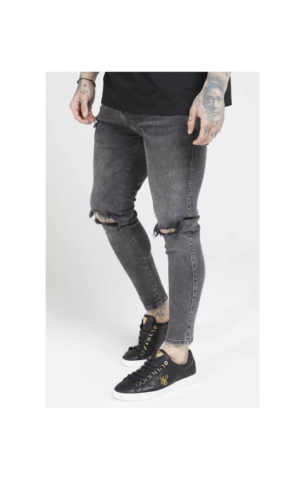 SikSilk Skinny Distressed Slice Knee Denims - Dark Grey sold by Siksilk